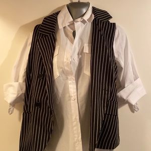 Brand new black and white button down shirt with vest